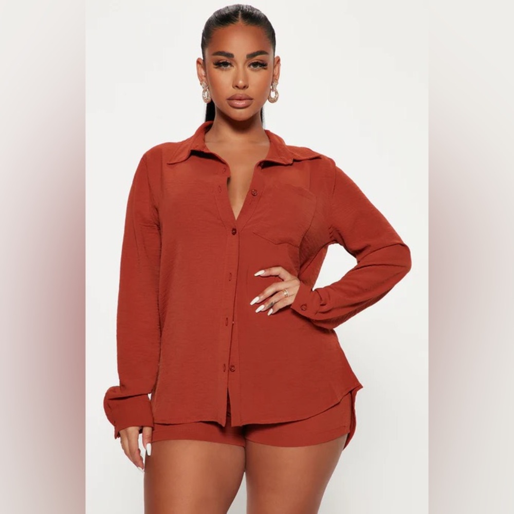 Casual Brunch Brick Red Short Set